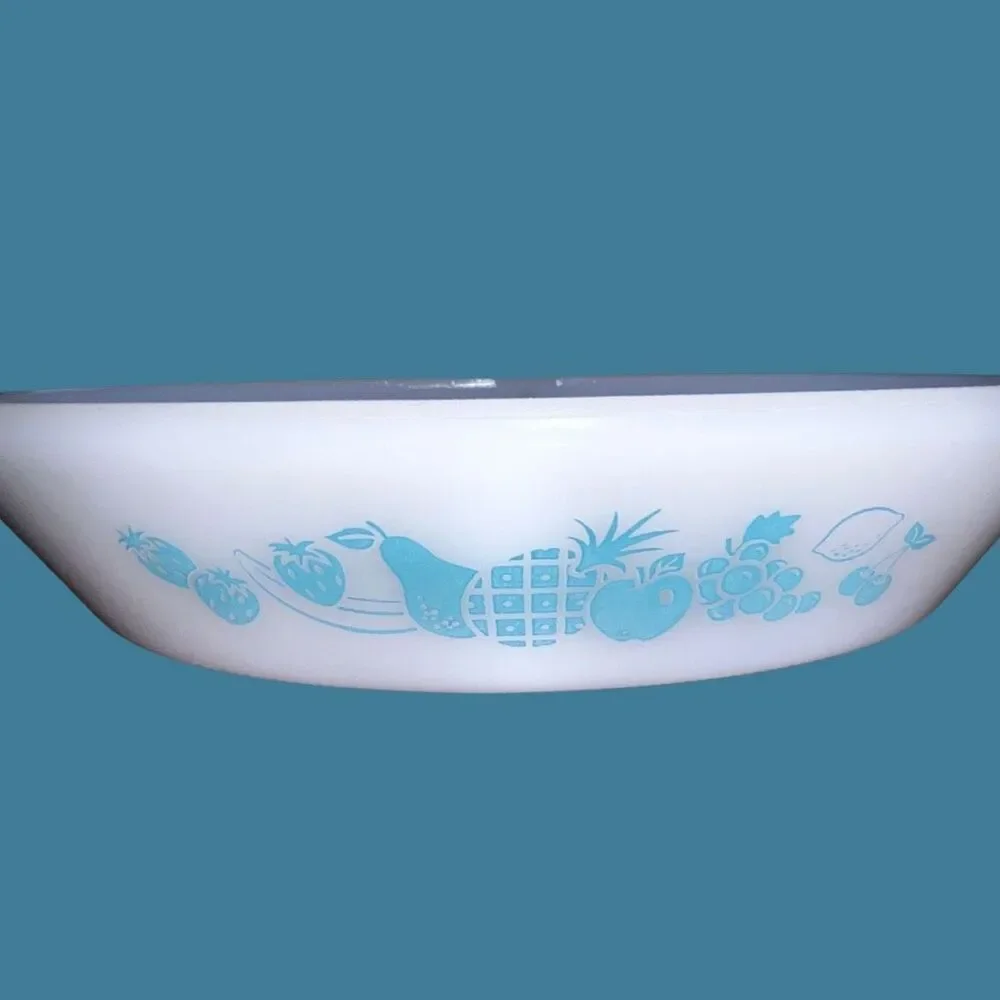 Vintage Milk Glass Fruit Pattern Glasbake Divided Casserole Dish Oval